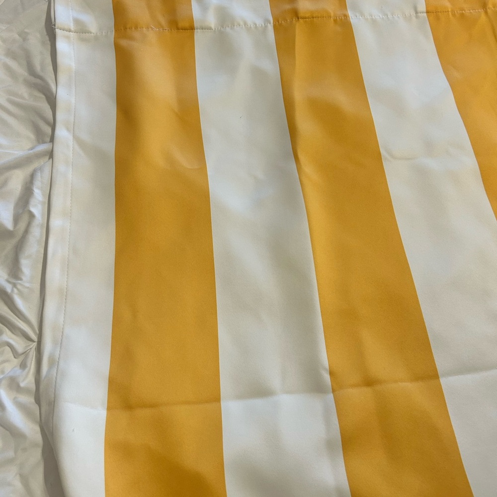 Curtains Yellow and White Striped 4 panels 95” long, black out. Thick material.